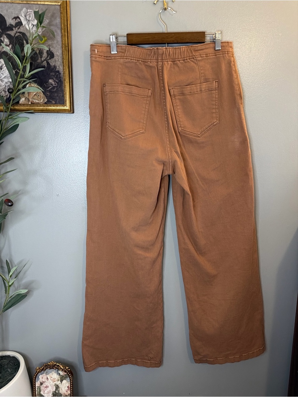 Kensie Wide Leg Crop Pants Size 12 Brown Utility Sailor Front High Rise Stretch - Picture 6 of 7